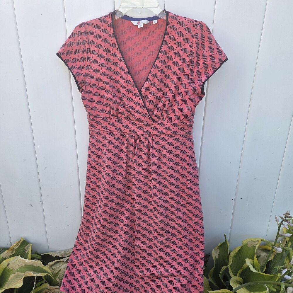 Boden Coral & Navy Sunset Parasol Umbrella Novelty Print Jersey Dress 8R - Picture 8 of 11